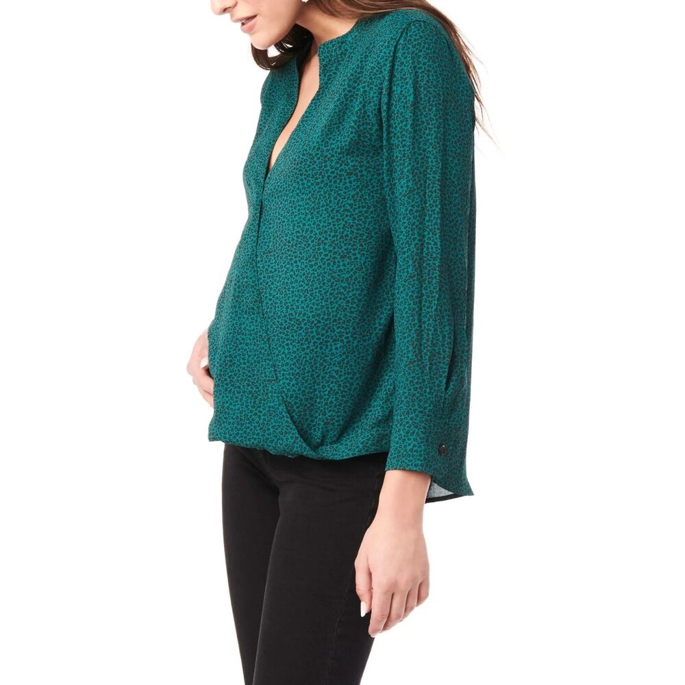 Loyal Hana Evelyn Maternity Nursing Wrap Blouse Small Green Leopard Top NWT - Picture 10 of 10